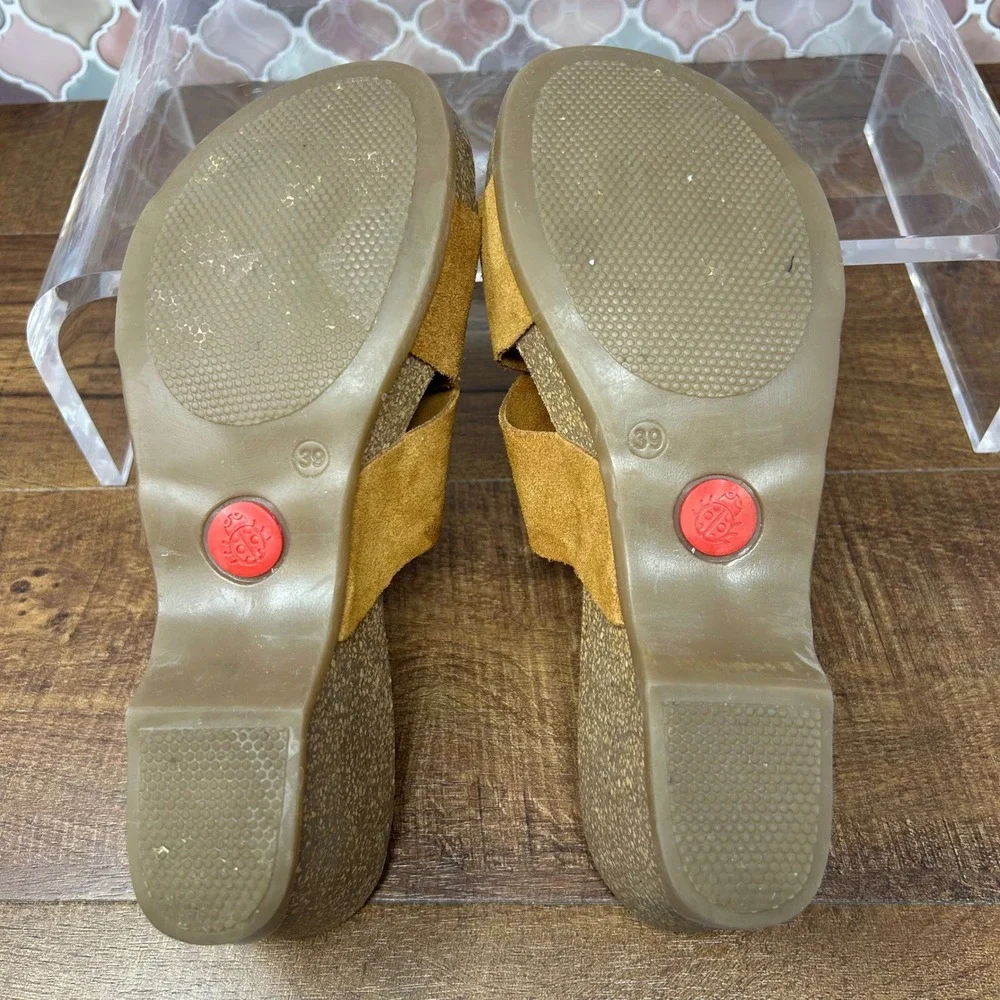 Womens Yokono Suede Criss-Cross‎ Toe Loop Cork Slide Sandals Brown EU39